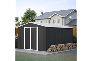 BIRCHTREE Garden Shed Metal Apex Roof 10FT X 12FT Outdoor Storage With Free Foundation Anthracite and White