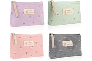 Newofview 4 Stück Kleine Kosmetiktasche Aus Segeltuch, Canvas Münztasche, Multifunktionale Makeup Tasche, Tragbare Kulturbeutel Für Damen, 17×11.5×4cm