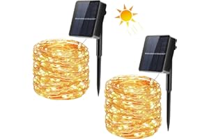 Qxmcov Lot de 2 Guirlande lumineuse solaire Extérieur 20 m 200 LED 8 modes Étanche Câble en cuivre Guirlande lumineuse décorative pour jardin, terrasse, cour, mariage, fête