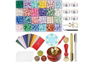 MICTER Kit di timbri per ceralacca con 24 colori e 600 perline per ceralacca con timbro per ceralacca scaldacalacca penna metallica e busta Ceralacca Kit per inviti a nozze lettere e confezioni regalo-4
