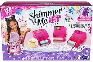 COOL MAKER - RECHARGES SHIMMER ME BODY ART - Recharges de 3 Cartouches de Couleur, 1 Planche de 100 Motifs et Strass Paillettes - Pour Coffret ? Tatouages - 6062359 - Jouet Enfant 8 Ans et +