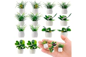 Cobee Ensemble de 14 Plantes Miniatures pour Maison de Poupée, Bonsaï 1:12, Mini Plantes en Pot, Modèle de Fleur, Ornement de Verdure pour Jardin Féérique, Accessoires de Décoration