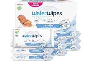 ‎WATERWIPES WaterWipes Sensitive+ Newborn & Baby Wipes, Feuchttücher für Neugeborene und Babys, 540 Stück (9 Packungen), 3-in-1-Reinigung, Pflege, Schutz, 99,9% Wasser, parfümfrei