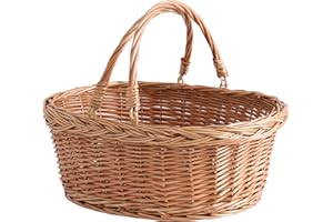 Picknickkorb aus Weide mit Griff, Einkaufskorb, Naturbraun - Groß