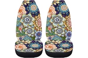 Woisttop Autositzbezüge, Motiv bunte Mandala-Blumen, dehnbar, komplettes 2er-Set Vordersitz-Schonbezüge, Pkw-Zubehör