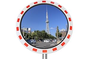 O&W SECURITY Miroir convexe résistant aux intempéries - 60 cm + 5 cm - Réflecteurs - Miroir de sécurité convexe - Avec joint d'étanchéité - Pour allée, route, garage