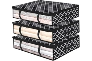 Famhap Boite Rangement Vetement sous le Lit Ensemble de 3 Pièces Avec Fenêtre Transparente et Poignée, 60x45x15cm, Sac de Rangement sous Le Lit, Rangement Chambre pour Les Vêtements(Imprimer)