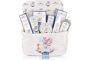 Helan, Linea Bimbi - Set Bagnetto Neonato, Beauty Case Neonato Kit Nascita Igiene con Crema Corpo Idratante, Bagnoschiuma Shampoo, Crema Cambio Pannolino e Olio Corpo, Prodotti Bagno per Idee Regalo