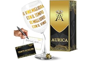 Aurìca Calice Vino Personalizzato "IL VINO MIGLIORA..." - Bicchiere Piegato In Cristallino Da 440 Ml per Festeggiare con Allegria e un Tocco di Originalità! Un Regalo Simpatico Per Chi Ama Il Vino