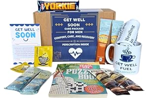 Get Well Soon Gift for Men - Thoughtful, Comforting and Instantly Uplifting Care Package for Him with Adult Activity Book, Get Well Chocolate & More - by Simply Gifts & Hampers Co