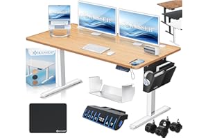 ‎KESSER KESSER® Höhenverstellbarer Schreibtisch elektrisch 140cm x 70cm | Ergonomisch Steh-Sitz Schreibtisch | 3-Funktions-Memory Steuerung | Inkl. 360° Rollen & USB-Ladeanschluss Computertisch für Homeoffice