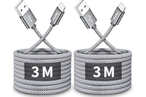 CLEEFUN 3M USB C Cable (2-Pack), Long PS5 Controller Charger Fast Charging USB-C to USB-A Braided Lead for iPhone 17 16 16e 15 Pro, Samsung S25 S24 S23 S22 S21 S20 S10 S9 S8 + A51 A52 A53 A70 -Grey
