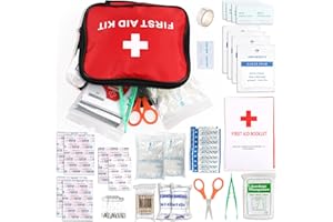 AERULND Trousse de Premiers Secours, Kit de Premiers Soins Trousse de Secours Complète pour Lieu de Maison, Sports, Voiture,Travail, Camping, Voyages, Survie et l'Extérieur, Mini Boite Medical(Rouge)