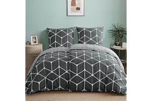 ‎RUIKASI RUIKASI Bettwäsche 135x200 Baumwolle 4teilig Anthrazit - Baumwollbettwäsche 135 x 200 4tlg mit Geometrie Muster, Bettbezug Set 4 teilig Cotton mit Reißverschluss