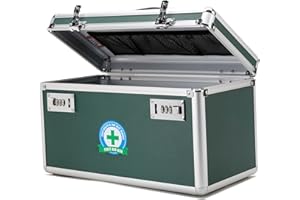 HEWEI WORKS Boîte de rangement portable avec étui de rangement 36.6x18.2x21.3 cm, organiseur de médicaments avec serrure à combinaison, boîte à serrure pour argent, bijoux, documents d'identité (vert/grand)