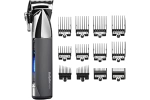 BaByliss Super-X Metal Series, Cordless Hair Clipper - Japanese Steel Blades, 10 Comb Attachments, 2 Tapered Guides, Lithium Battery, Digital Display, Metal Body, Black, 7700U