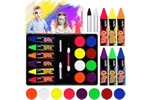 AOOWU Zestaw 16 kolorów do makijażu, do malowania ciała, nadaje się do prania, neonowe farby do makijażu UV, zestaw do malowania twarzy, kredki na Halloween, karnawał, do makijażu