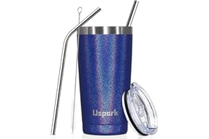 UsparkMC 20oz Tumbler Bulk Stainless Steel Cups with Lid and Straw, Double Wall Vacuum Insulated Travel Cups, Thermal Coffee Mug for Cold & Hot Drinks(Rainbow Navy Blue, 1 Pack)