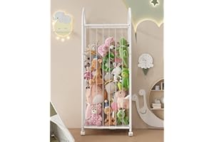 UMDONX Soft Toy Storage Shelf Organiser Rack Stuffed Animals Zoo with Elastic Band - Large Plush Teddy Cage for Kid Bedroom Nursery Playroom, Durable Metal White