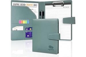 Agoer Teczka A5, skórzana teczka A5, tablica do pisania z klipsem z papierem A5, magnetyczne zamknięcie, dokument prezentera konferencyjnego, z samoprzylepnymi zakładkami strzałek i długopisem, na