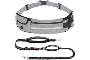 Pecute Laisse Canicross Chien,Laisse Mains Libres Chien,Ceinture Canicross Jusqu'à 100kg Absorption de Choc, Confortable, Couture Réfléchissante, Idéal pour Course à Pied, Jogging et Marche