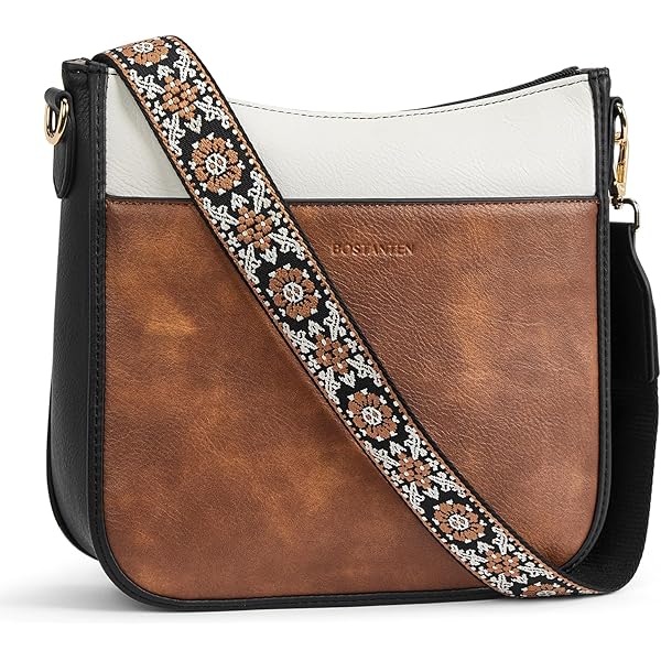 BOSTANTEN Damestas, kleine handtas, van PU-leer, schoudertas voor dames, crossbody tas, met verstelbare gekleurde riem, 1 koffie, Medium BOSTANTEN Damestas, kleine handtas, van PU-leer, schoudertas voor dames, crossbody tas, met verstelbare gekleurde riem, 1 koffie, Medium