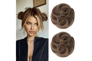 REECHO 2 PCS Mini Claw Clip in Messy & Cat Ears Hair Bun Extensions Wig Accessory Updo Hairpieces for Women Girls (Pack of 2-3.5" Wavy, Light Chocolate Brown)