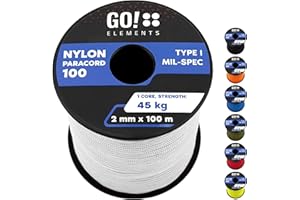 GO!elements Paracord 100 m, 2 mm, Nylon Cord - Tear-Resistant Survival Cord, White, MIL-SPEC, 45 kg
