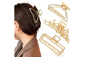 Mehayi, 3 pinze per capelli grandi in metallo dorato per donne e ragazze, graziose, in lega, dalla presa forte, per capelli spessi e sottili, alla moda, ideali per acconciature per feste e matrimoni