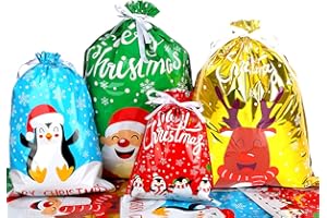 DIYASY 30pcs Christmas Drawstring Gift Bags, Lager Size Xmas Gift Wrapping Goodies Bags