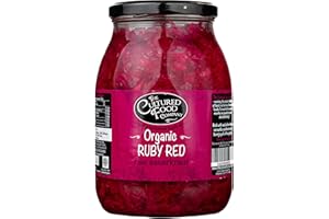 The Cultured Food Company - Organic Ruby Red Sauerkraut 1kg Jar - 100% Natural Ingredients- Raw & Unpasteurised - Probiotic Rich - Traditionally Fermented Red Cabbage- Handmade - No Preservatives