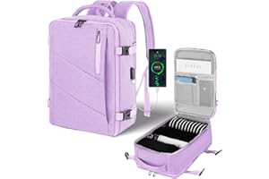 VOESLD Mochila Viaje Cabina Avion 40x20x25 para Ryanair, Mochila Portatil Mochila Viaje Mujer Morado Mochila Ordenador Bolsa de Viaje con Puerto USB, 20L