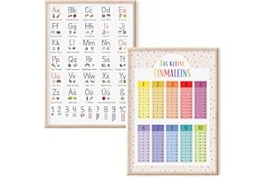 MeinBaby123® Lot de 2 posters éducatifs XL ABC Écriture de base pour enfants - Poster 1 x 1 - Entraîneur de table de multiplication pour enfants - Jardin d'enfants, maternelle, école primaire (DIN A2