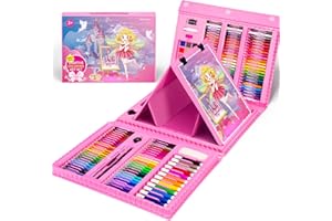Spardar Kids Art Set, 240 Pc Drawing Kit with Trifold Easel, Oil Pastels, Crayons, Markers, Watercolor Cake, Art Supplies Gift for Beginner Children