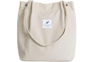 Funtlend Large Cord Bag for Women Corduroy Tote Bag Women Shoulder Handbags Totebag for School Shopping Work College Casual