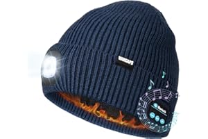 Wmcaps Bluetooth LED Lighted Beanie with Thick Fleece Lining, Rechargeable Type-C Musical Knitted Hat with Headphone and Stereo Speakers & Mic, Gifts for Men Women