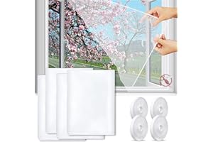 JIASHA 4 Stück moskitonetz fenster,130x150cm Fliegengitter Fenster mit 4 Rollen Selbstklebend,Kann auf die gewünschte Größe zugeschnitten werden für Schützen die Familie vor Insekten(Weiß)