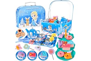 AOUVT 50 PCS Service à Thé pour Enfants, Service à Thé Jouets, Jouet de Cuisine Faisant Semblant, Accessoires de Thé pour Enfants avec Valise pour Filles et Garçons à Partir de 3 Ans