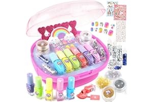 INNOCHEER nagelstudio kinder mädchen, All-in-One Kinder Nagelkunst Salon Set, Nageltrockner, Nagellack, Glitzerpulver, falsche Nägel, Nagelabziehbilder, Zehentrenner, Feile, Geschenke für Mädchen 5-12