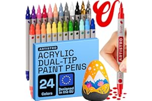 Artistro 24 Feutres Acryliques Double Pointe pour Tissu, Toile, Pierre, Verre, Bois, Papier, DIY - Marqueurs de Peinture
