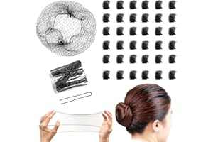 iJiGui 30 Pezzi Retina per Capelli, 30 Pezzi Retine per Capelli Invisibili e 50 Forcine Capelli Forma U, Retina per Capelli Chignon Bambina Elastiche, per Balletto, Danza, Infermiera e Così via-nero