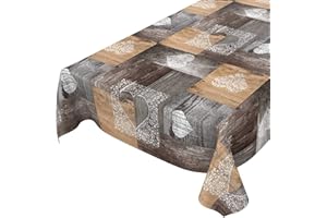ANRO Mantel de hule lavable con un trapo, con diseño de entablado, amor, de color marrón-gris, 100 x 140 cm