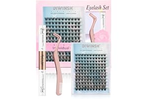DIWINSH Kit pestañas pelo a pelo Kit De Extensión De Pestañas Postizas Individuales DIY con 132 PCS 9-15mm mix Pestañas y Pegamento de pestañas, Aplicador (DIY-9-15mm-KIT)