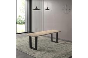 Hallowood Furniture Dudley Dining Bench 120cm with Wooden Top and Black Metal U Shaped Legs, Modern Industrial Style Kitchen Bench Seat for Home Dining Room, Living Space or Cafe