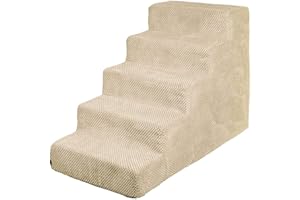 BoutiqueZOO Escalier pour Chien de 50 cm de Haut | escalier pour Chat | 5 marches | escalier pour Petit Chien | lit et Voiture | Couverture en Peluche | Couleur: Beige
