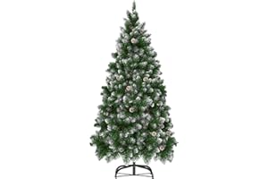 Aufun Árbol de Navidad Artificial 210cm Árbol de Navidad Artificial Deco Árbol de Navidad PVC Verde con Efecto Nieve con Soporte de Metal Decoración navideña