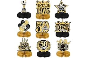 YFJSML 9 Pezzi Centrotavola Compleanno Set, 50 Anni Centrotavola a Nido d'Ape Decorazioni, Nero Oro Centrotavola Compleanno Decorazione, Decorazioni di 50° Compleanno Toppers da Tavolo per Uomini e Donne