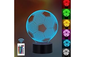 RENOHEF Lámpara de ilusión óptica 3D Lámpara de noche LED, lámpara de mesa de escritorio de 7 colores Luces de escultura de arte LED para niños con cable USB y control remoto - Regalos perfectos (fútbol)