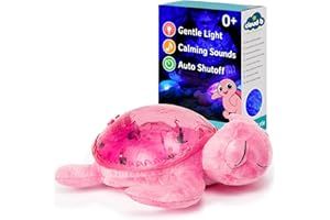 Cloud b Tranquil Turtle Pink - Ocean Projector Night Light Kids & Baby Night Light | Soothing White Noise Plush with Auto Shut-Off | Eases Fear of Dark
