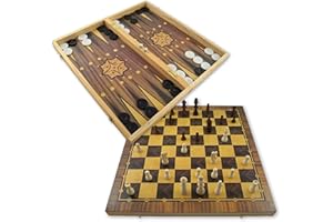 PrimoLiving Holz Backgammon & Schachspiel Set - 40x40 cm - inklusive Backgammon und Schachbrett